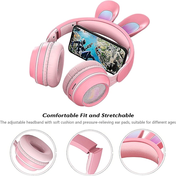 Barnens Bluetooth-hörlurar Kaninöron Bärbara Fällbara Trådlösa Stereo-hörlurar