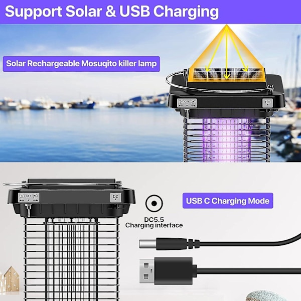 Flugdödare, Professionell Elektrisk Flugdödare med IP65 Vattentät, USB-driven Inomhus Utomhus Solmyggdödande Lampor för Camping, Vandring, Fest