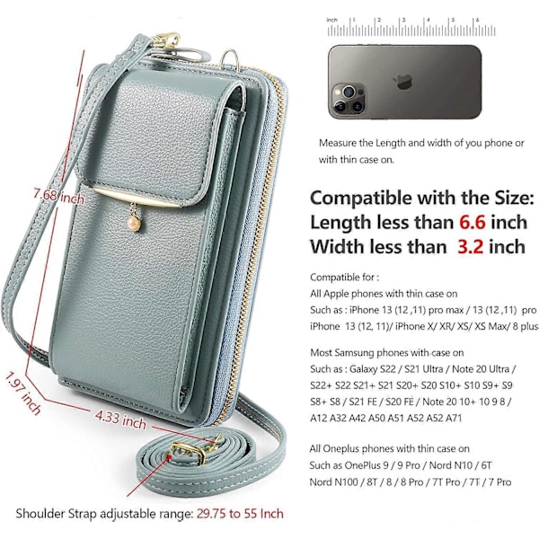 Mobilplånbok, liten crossbody-väska för kvinnor med kortfack, kompatibel med iPhone 14 Pro Max/Galaxy S22 Ultra Note 10+ S22+ S20 FE A03 A03s A12 A1