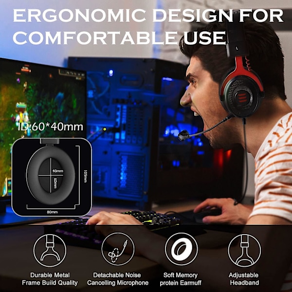 PC Gaming Anti Noise Headset - Over Ear Hörlurar Kompatibla med PS4/PS5 Controller Xbox One PC Mac Dator