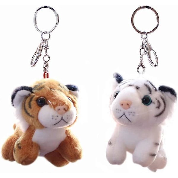 2 st Plush Nyckelring Fylld Djur Tiger Leksak Mjuk Djur Charm Nyckelring Söt Nyckelring för Barn Väska Handväska Ryggsäck