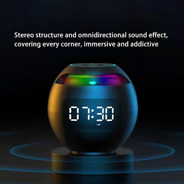 Trådlös Bluetooth-högtalare med färgglad subwoofer, LED-display, FM-radio, väckarklocka, Bluetooth Hifi-kort, MP3-musikspelare