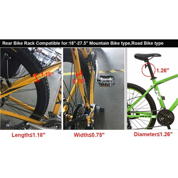 Cykelställ bak Cykelbagageställ Snabbkoppling Justerbar cykelhållare i aluminium 115 lbs Kapacitet Enkel att installera Svart