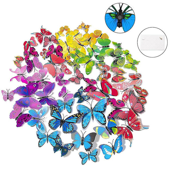 72 st Butterfly Wall Decals 3D Fjärilar Dekor för Vägg Avtagbara Väggdekaler Heminredning