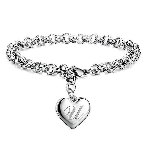 U, initial armbånd med charms til jenter, bokstaver, alfabet, hjerte, armbånd, smykker, gaver til jenter, morsdagsgaver