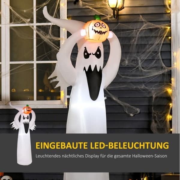 Oppusteligt Halloween Spøgelse 1,8m LED Hvid Orange - Udendørs Græskar Dekoration