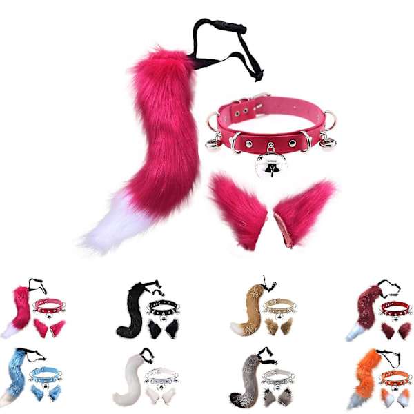 Hårklämmor Cocker Svans Djur Element Justerbar Faux Päls Solid Varg Svans Öron Krage För Cosplay (Svart)