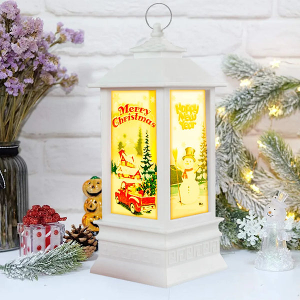 Jullyktor: dekorativ LED-lykta med snövirvel, snölykta jul (stil 1)