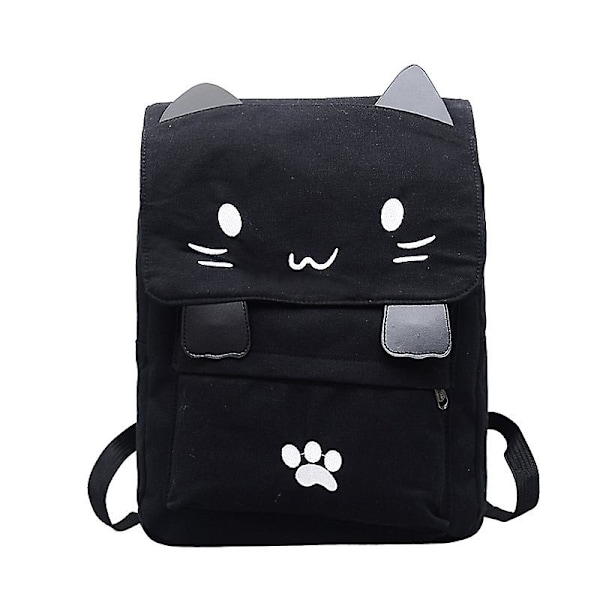 Cute Canvas Cat Print Backpack Lightweight Travel Backpack - Blacke