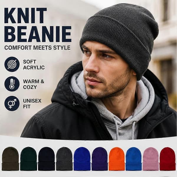 Stickad mössa varm enfärgad kupolmössa beanie för män kvinnor 58 cm polyester Red