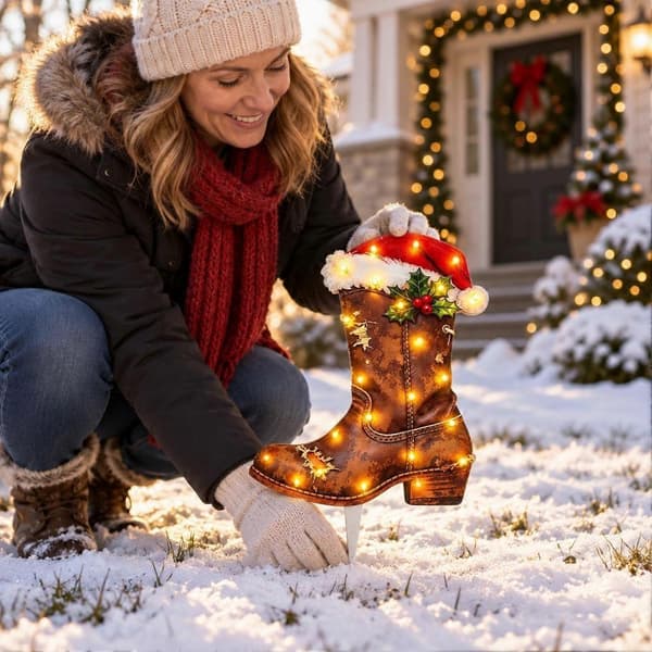 Belyst julmarkspåle i järn, upplyst trädgårdsdekoration, enkel montering Blue Boots