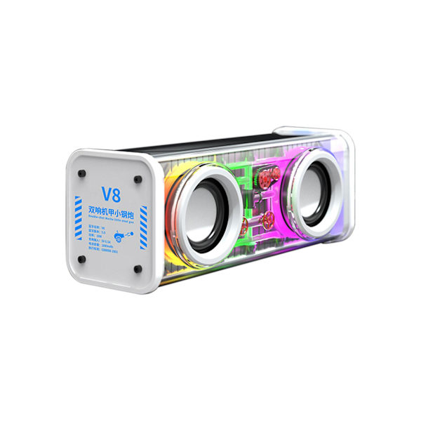 Udsalg 2023 Transparent Mecha Trådløs Bluetooth Højttaler | Bærbar Bluetooth-højttaler med LED-lys, stereolyd, 5H bærbar trådløs højttaler til fest
