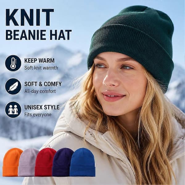 Stickad mössa varm enfärgad kupolformad beanie för män och kvinnor 58 cm polyester Gray