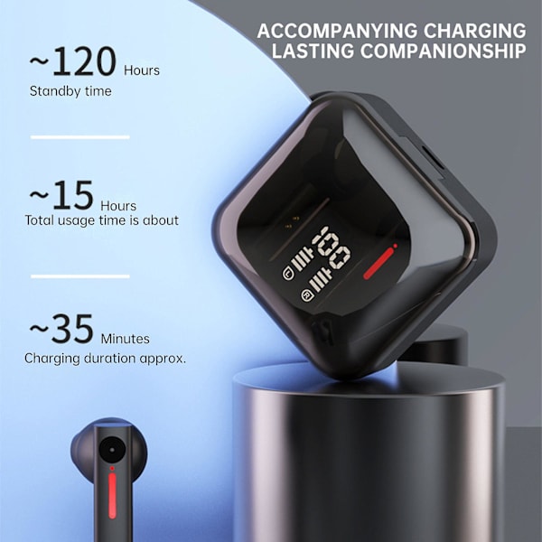 Trådløse ørepropper Bluetooth 5.0 Hodetelefoner med 4-Mics Klar samtale Bluetooth ørepropper Kontroll Stereo lyd med LED-skjerm