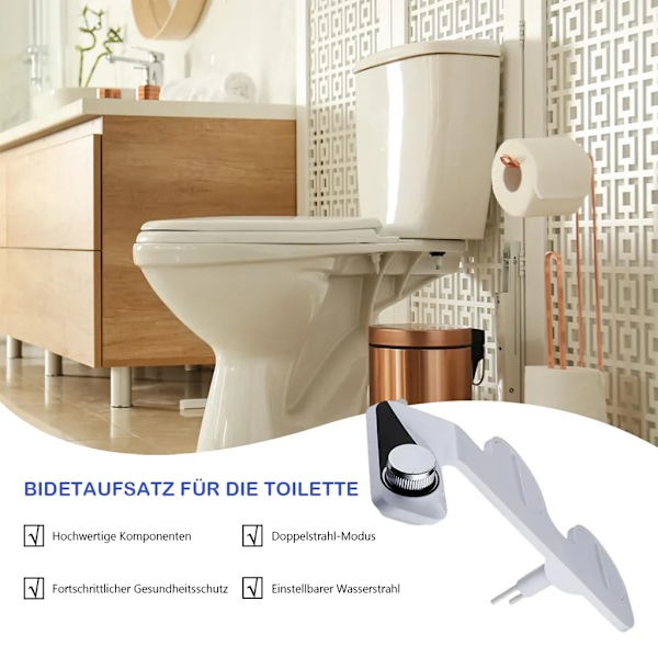 Bidet-tilbehør til rengøring af balder, dobbelt dyse, bidet-tilbehør, ikke-elektrisk, selvrensende dyse, justerbart vandtryk