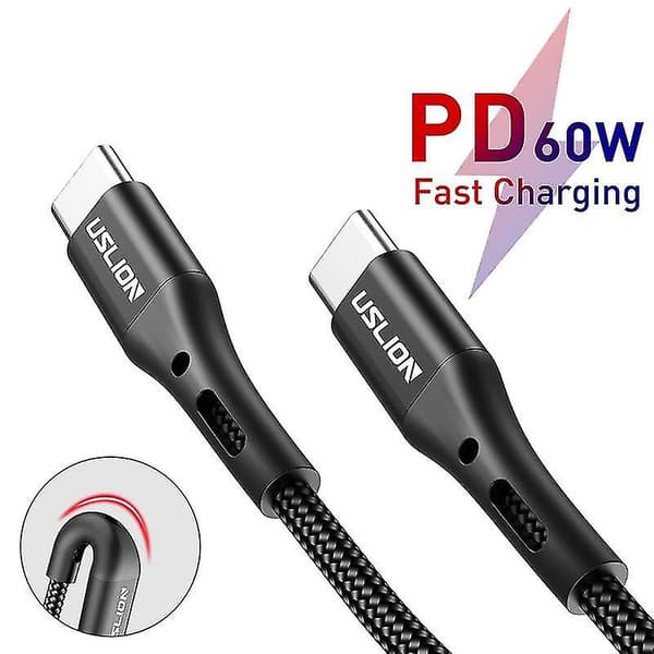 1m 2m 3m 60w Usb C Typ-c Snabbladdningskabel Laddningsdatakabel Dubbel Typ-c-0.5m Lila