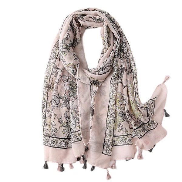 Kvinners Boho-skjerf, lett floralt trykkskjerf, høst/vinter mote frynseskjerf, sjal, bursdagsgave, julegave-SL2003-008