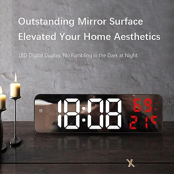 LED Digital Väggklocka Ljusstyrka Justerbar 12/24h Elektronisk Spegelklocka Med Datum Temperatur Fuktighet Display (233.57cm) A