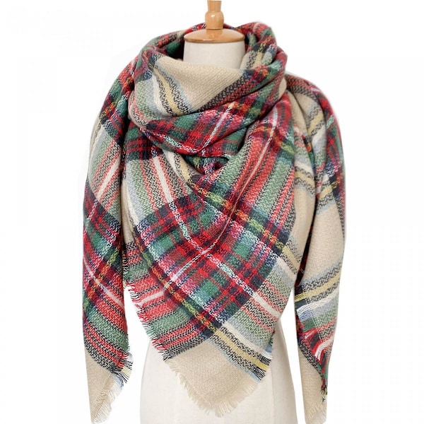Kvinners Tartan-skjerf - Vinter Lange Skjerf Rutete Varme Innpakninger Ull Britisk Stil For Damer Spinning Dusksjal Lang Stola,01