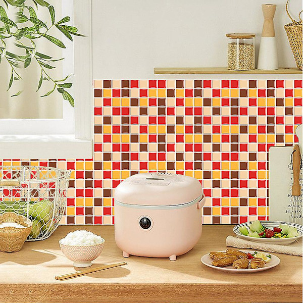 Dww-24 Pices Petites Grilles Autocollantes 10x20cm-Rouge Jaune, Cuisine Salle de Bain Stickers Bibliothque, PVC Stickers, Vintage Wall Stickers Waterp