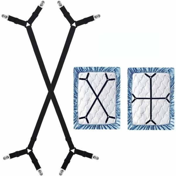 2-pack justerbara lakanhållare med klämmor och remmar - passar alla fyrkantiga madrasser - svart
