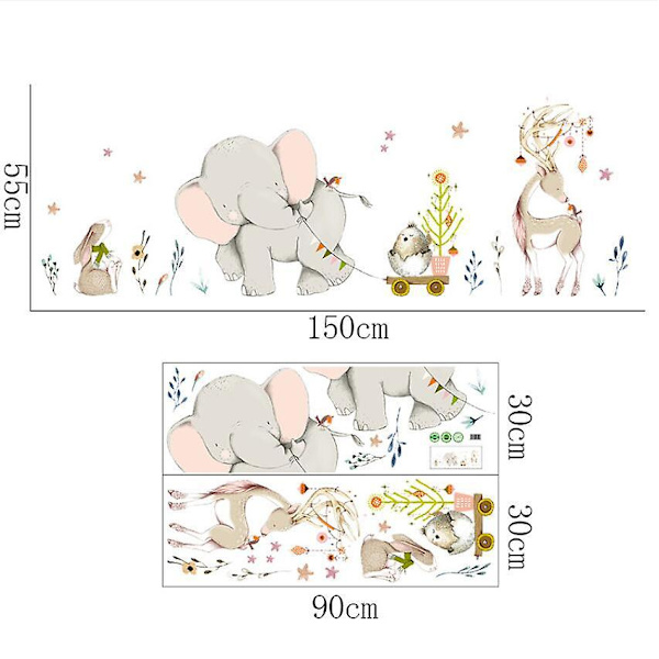 Elefant hjort blommor väggdekal Väggdekoration för vardagsrum Sovrum