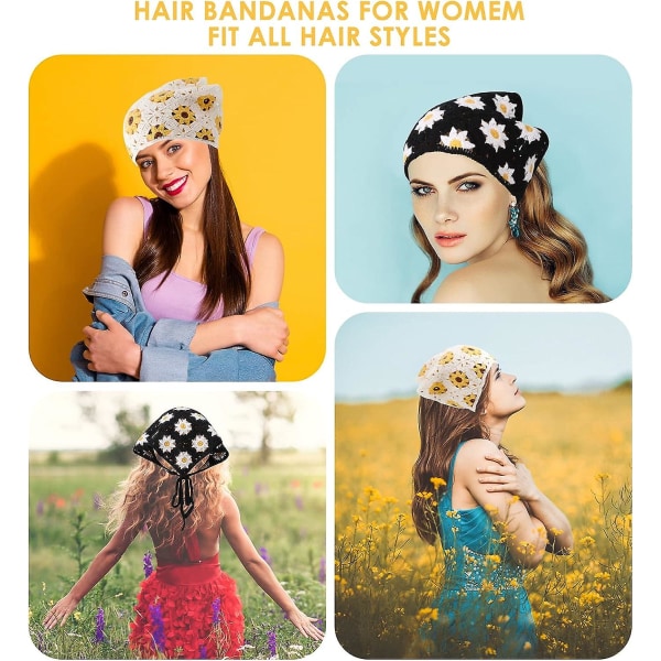 2st Blommigt virkat pannband för kvinnor, stickat hår turban Virkat pannband Daisy pannband Vintage dam hår turban