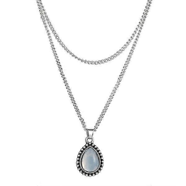 Enkelt Lagerhalsband Silver Dropphänge Boho V-ringning Damaccessoarer