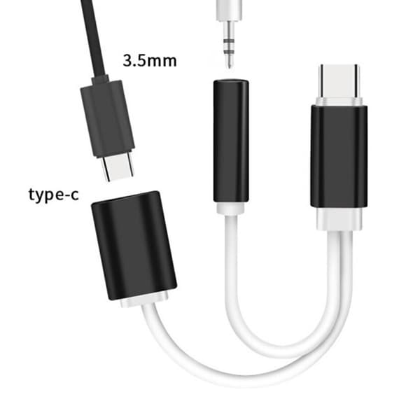 Type-C til Type-C+3,5 mm lydadapter headset lading to-i-ett-adapter (BK)