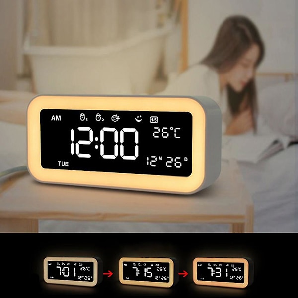 LED-väckarklocka med färgglad atmosfär nattljus klocka smart kreativ musik klocka