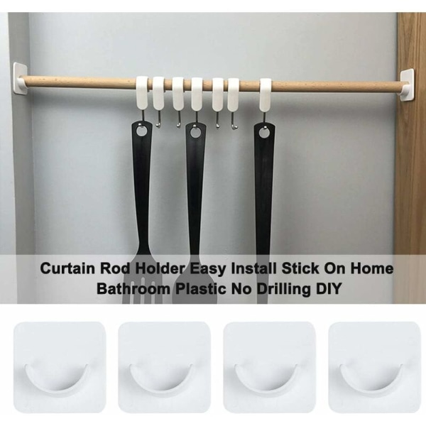 2 stk U-formede gardinstangsbeslag Selvklæbende plastikkroge Ingen boring til badeværelse i hjemmet