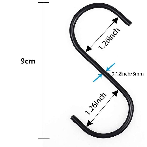 Set med 10 rostfria S-krokar S-formade metallkrokar Krokar för kök badrum sovrum, (svart)