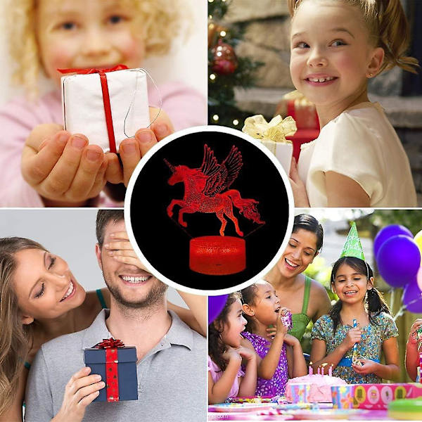 2024, 3D Unicorn Illusion Lamp 16 färger med fjärrkontroll optisk LED skrivbordslampa födelsedag jul