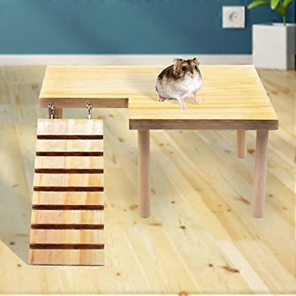 Träplattform för hamster med stege Naturlig liten djurstående plattform Marsvinbur Landskapsarkitekturplattform för små djur Syrisk råtta Gå