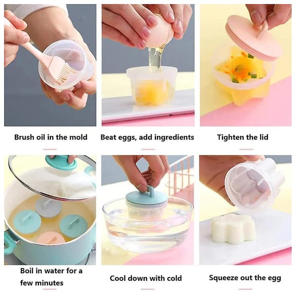 Søt kokt eggform med smørebørste Non Stick Steamed Egg Mould for Jellys/Egg Making（Rosa）