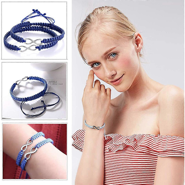2-pack/set Stål 8 Oändlighet Par Armband Flätad Läderrep Armband Justerbar Kedja Passar 7-9 Tum för Kärlek Vänskap 2-pack Dar