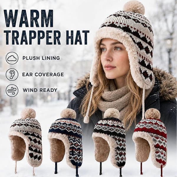 Trapper-hat - Blød vinterhue med øreklapper til varm og vindtæt udendørs komfort navy