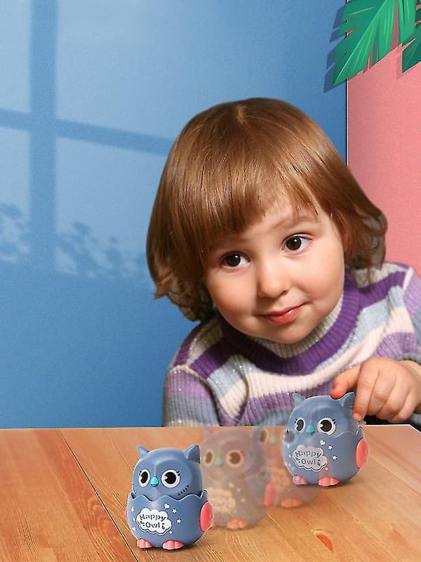 Tröghetsreturfordon Leksaksbil Söt Uggla Form Huvud Roterat Souptoys Tidig Utbildning Leksak Present（gul）