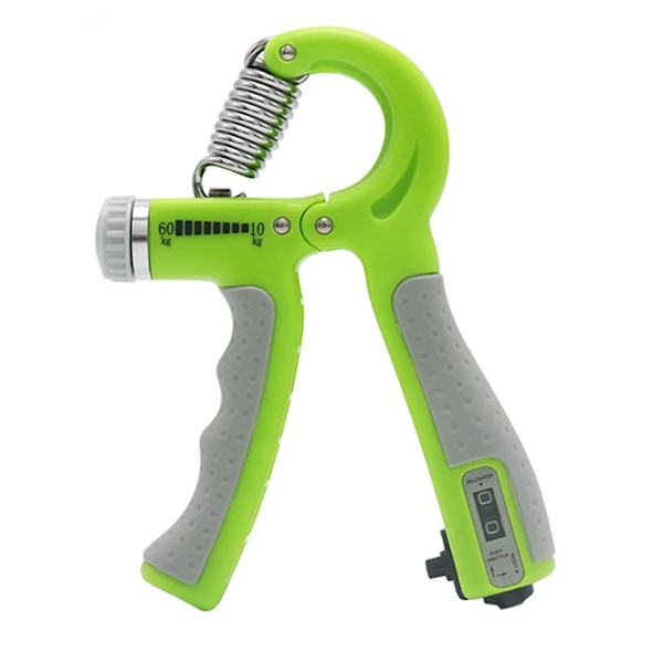 Handgreppsstärkare, handtränare, grepptränare, fingerövning, handledsstärkare, automatisk räknefunktion, grön