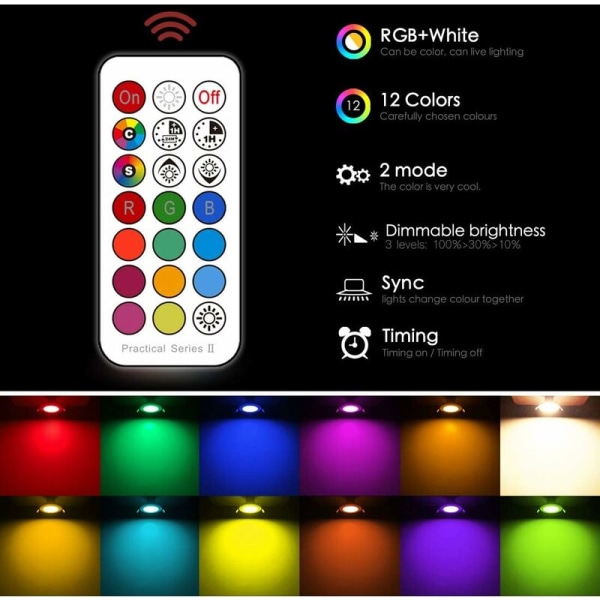 10W RGB dæmpbare, varmhvide LED-downlights (sæt med 4)