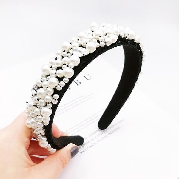 Bredd hårband Rhinestone vadderad hårbåge barock kristall pärlhuvudband (grå)
