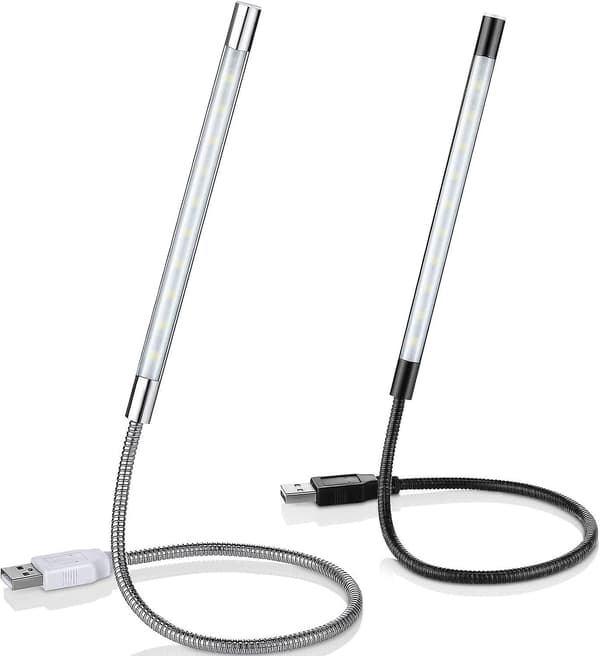 2 stk. USB LED-læselamper USB Fleksibel Stick Dæmpbar LED-lampe Touch Switch Svanehals USB-lys Bærbar Lampe til Bog Computer Seng, Sort og Silv