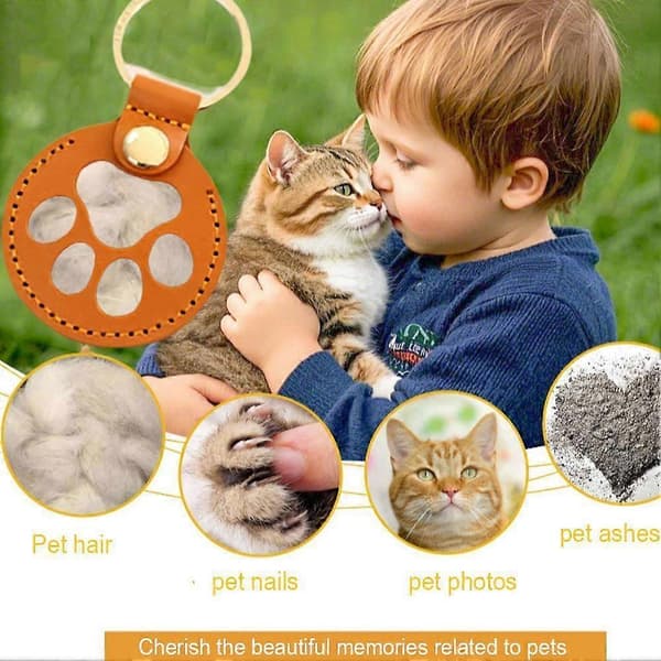 Opbevaringsetui til kæledyrshår i japansk stil - Minde-nøglering til kat og hund - Læder Blue