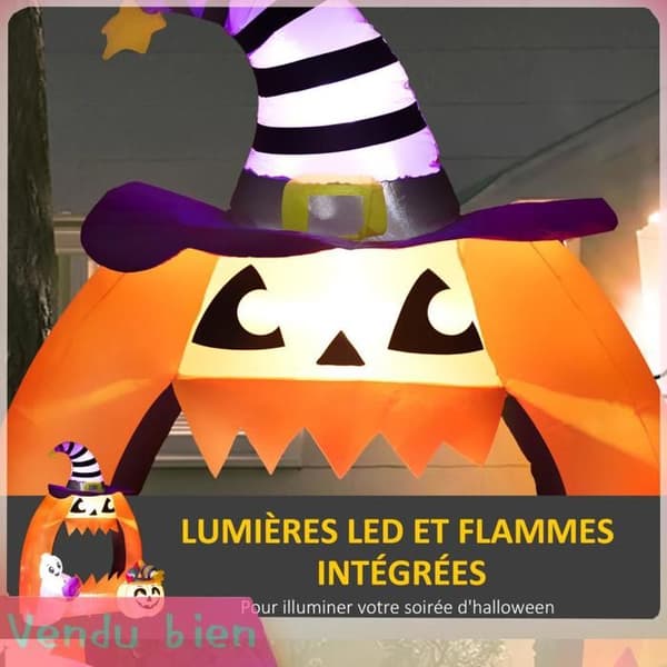 LIA 150 cm oppustelig Halloween græskar-bue med sødt spøgelse, oppustelig Halloween-dekoration med LED-lys