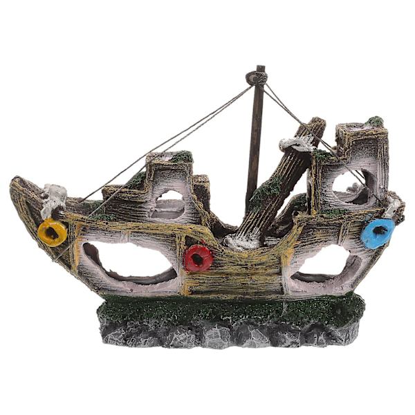 Fisketank Landskapsornament Simulering Resin Sunken Ship Aquarium Decor（20.00X15.00X6.00CM，Som Vist）