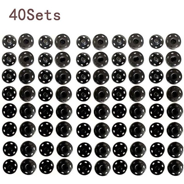 Tryckknappar Tryckknappar (21 mm set om 40), rostskyddad metallbelagd osynlig sömnad Svarta knappar för plånböcker, handväskor, kläder
