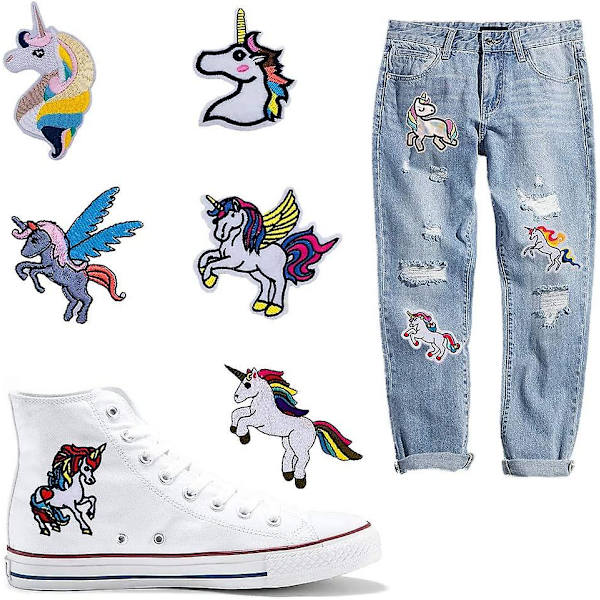 Dww-21 stk. Enhjørning-patches i forskellige farver - Tilfældig blanding af håndlavede patches - Assorteret stryge- eller sy-broderi - Stryge-på DIY til tøj og jeans
