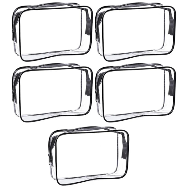 5-pack transparenta PVC-necessärer med dragkedja, bärbar kosmetikaväska för semester, badrum och organisering (svart, liten)