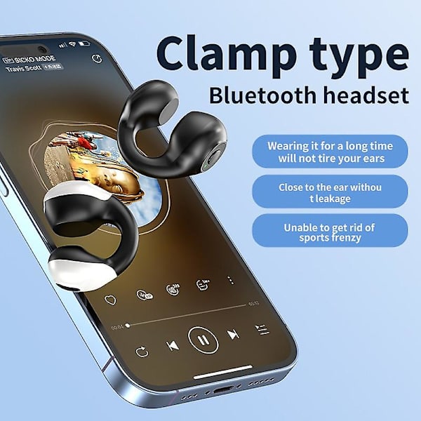 Kivuton käyttää yhden korvan korvaklipsikuuloke avoin korva ei korvassa Bluetooth 5.3 urheilukuulokkeet mikrofonilla melunvaimennus Hifi-ääni korvakoukut