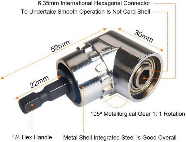 Impact Grade Power Hand Tools Drivsocklar Adapterförlängningssats, 3 delar 1/4 3/8 1/2\" Hexskaft Borr Mutterdrivbitssats + 105 Grader Vinkelrätt Driv